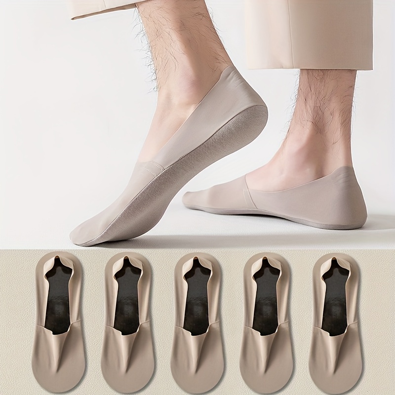 E-shop 5 Paar Herren Einfarbige, schweißabsorbierende, dünne, rutschfeste, nahtlose Socken, bequem und atmungsaktiv, geeignet für tägliche