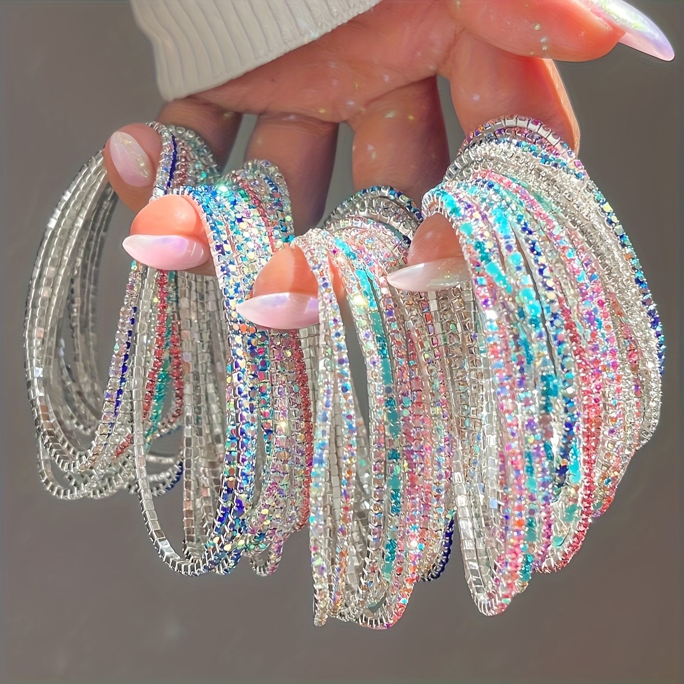 

6pcs Sparkling Rhinestone Stretch Bracelet Set - Bling & , Parties, Holidays, And Casual Attire