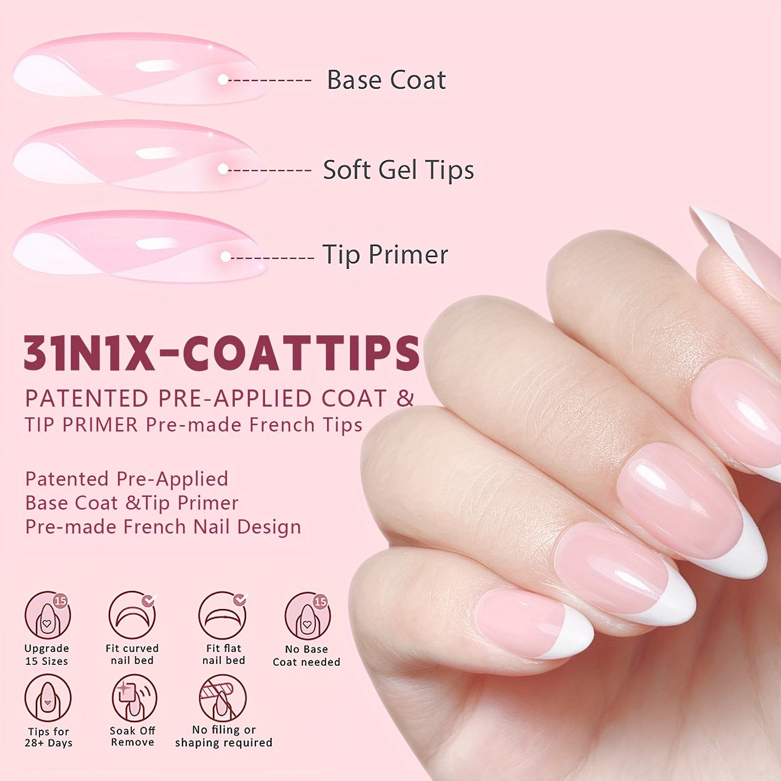 150pcs french nail tips set short oval press on nails removable pre applied tip primer soft gel tips with builder gel top coat easy application fake nail tips for diy manicure details 0