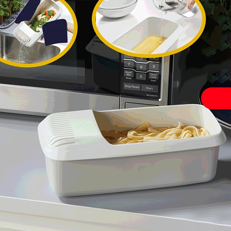 microwave pasta cooker with strainer heat resistant easy clean plastic noodle steamer for quick meals essential kitchen gadget for apartments dorms details 0