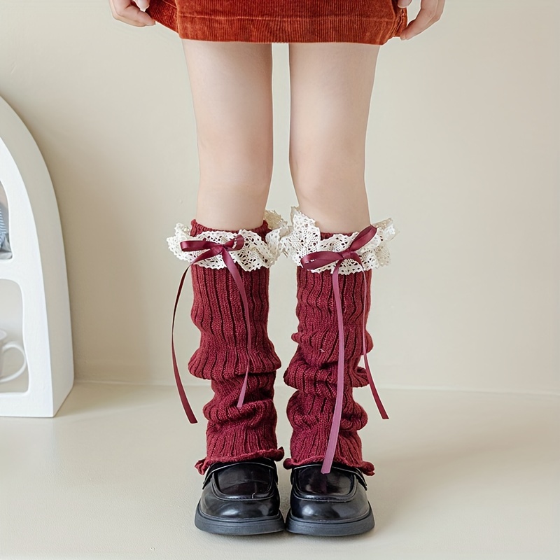 Image of 1 Pair Socks Covers, Bow Knit Socks Covers, Autumn Winter Warm Leg Warmers, For Teenager, For Teenager