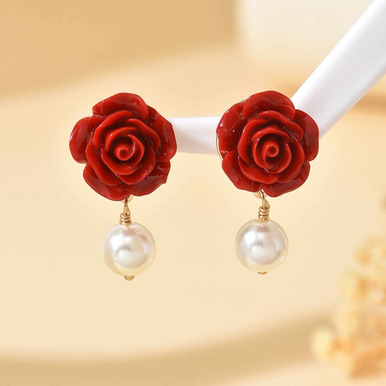 E-shop 1 Paar französische Mode Harz Rosen/Künstliche Perle Damenohrringe