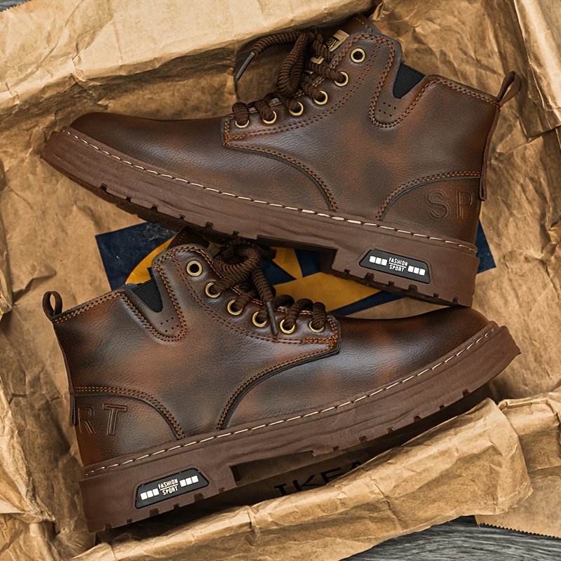 TEMU Bottes de travail décontractées pour homme, bottes à lacets durables pour un usage et les activités de , marron/noir