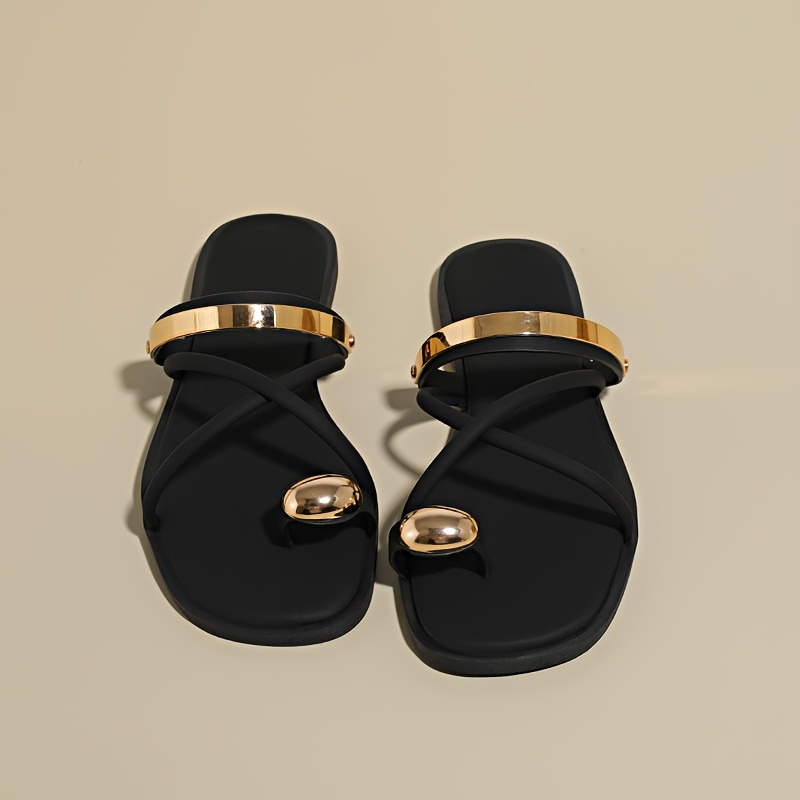 TEMU Sandalias tipo chancla con metálico en la puntera para mujer, chanclas de una correa, sandalias versátiles para exteriores, vacaciones, playa y