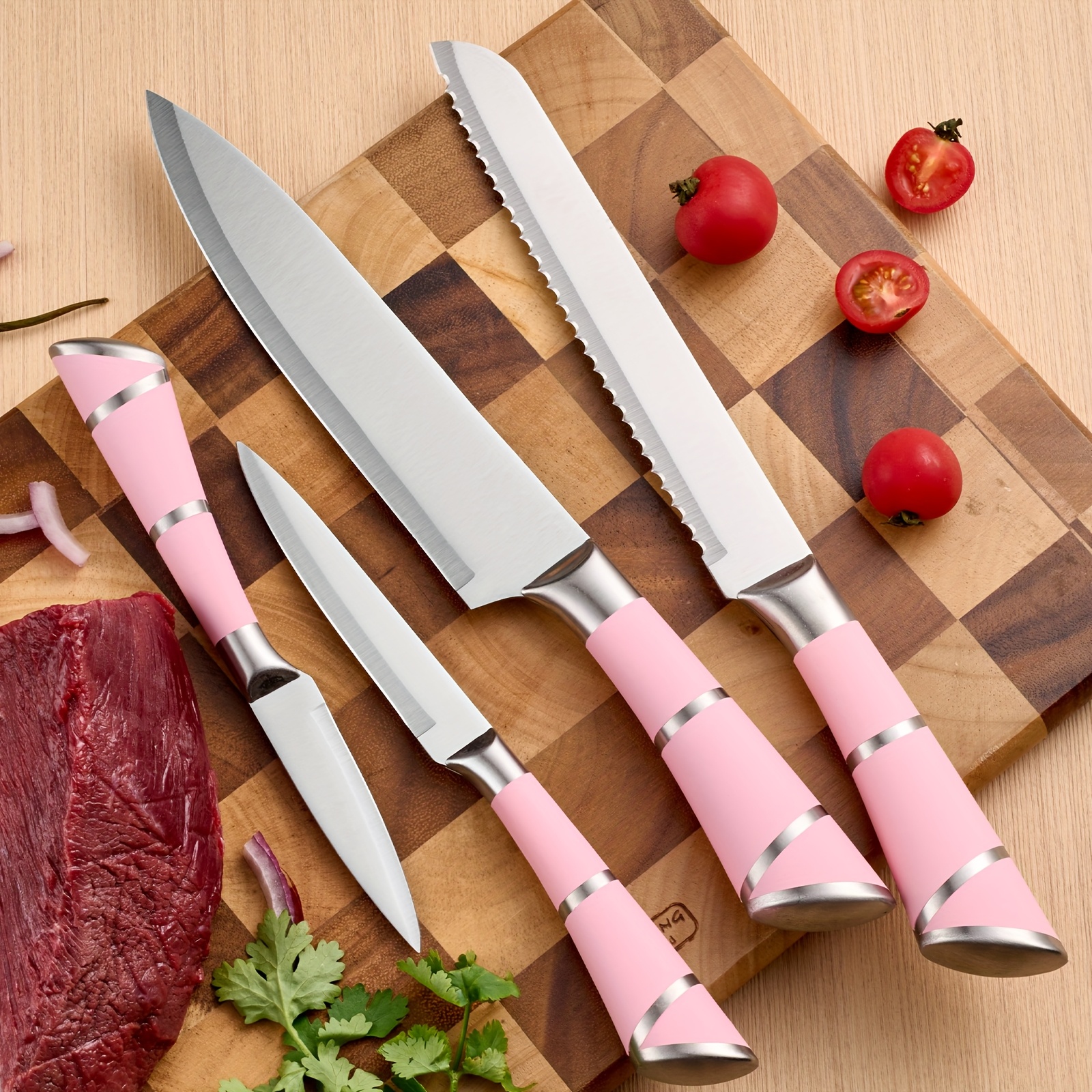 9pcs Kitchen Chef Knife Set - with Knife Holder - Built-in Knife Sharpener Block - Ergonomic Handle, Cooking Tools - Meat Cutting Knife, Bone Cutting Knife, Utility Knife, Cutting Knife, Used for Cutting Fruits And Vegetables - Gift Recommendation