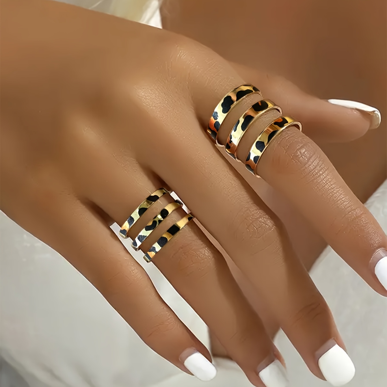 Adjustable Leopard Print Open Rings Vintage Boho Style Jewelry