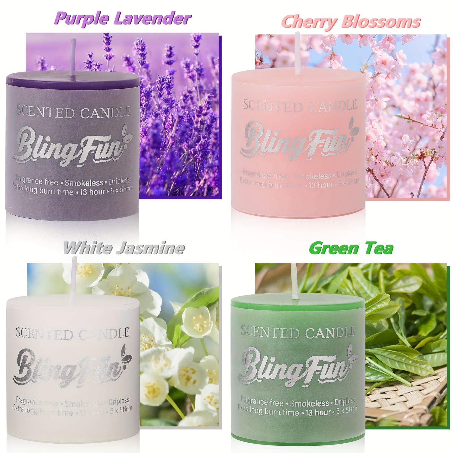 BlingFun 4-delige Bloemengeur Kaarsen Cadeauset