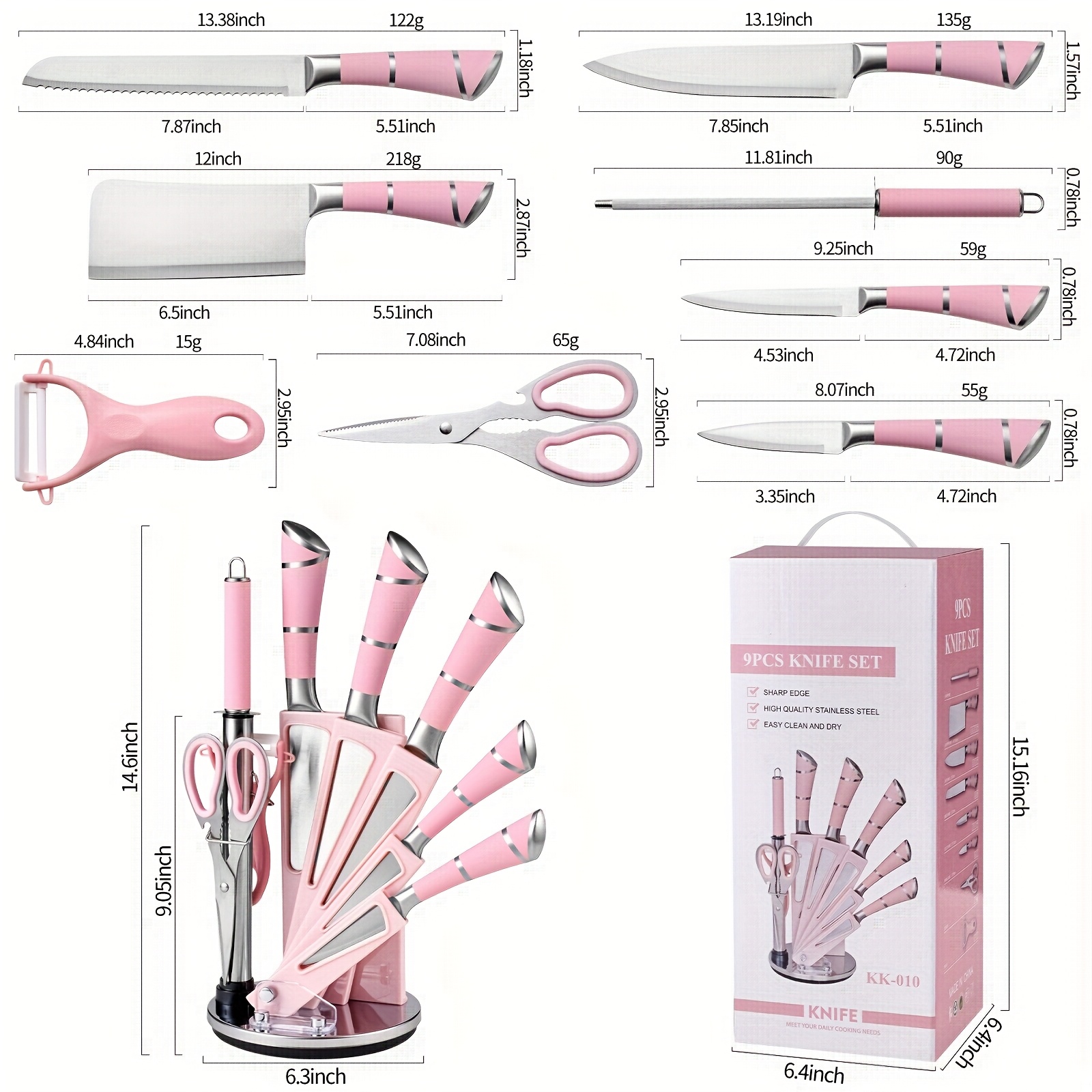 9pcs Kitchen Chef Knife Set - with Knife Holder - Built-in Knife Sharpener Block - Ergonomic Handle, Cooking Tools - Meat Cutting Knife, Bone Cutting Knife, Utility Knife, Cutting Knife, Used for Cutting Fruits And Vegetables - Gift Recommendation