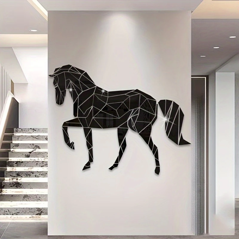 stunning acrylic wall decoration diy 3d self wall art reflective surface protective film and home office or any room horse theme details 8