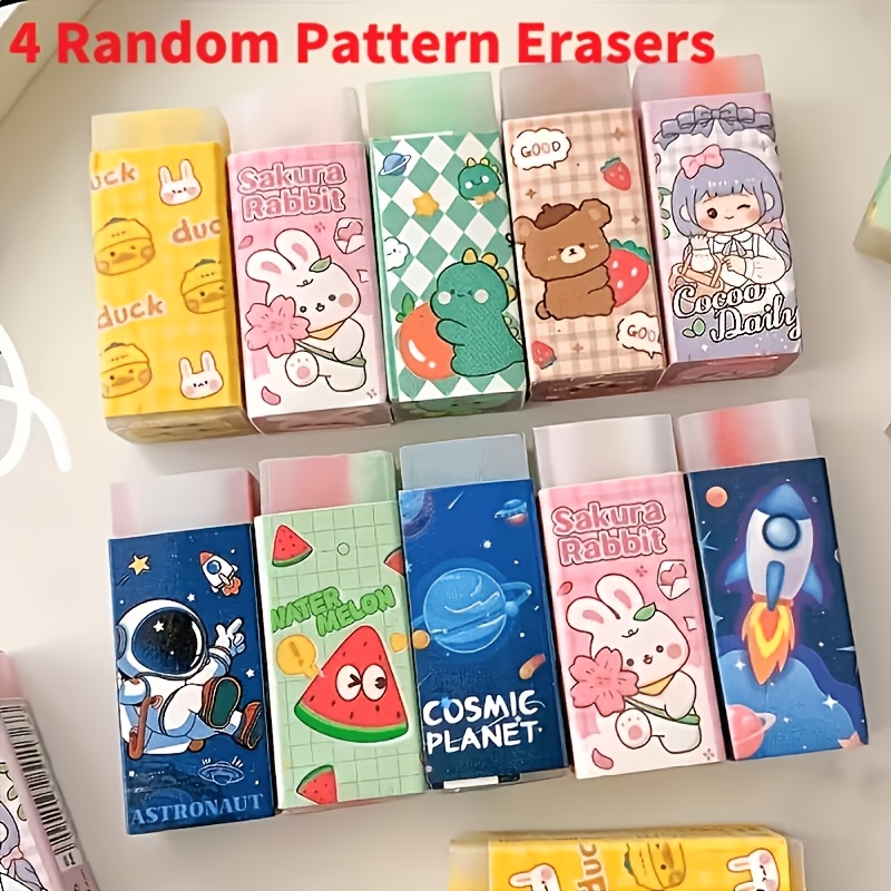 TEMU A Set Of 4 Random Patterned Cute Cartoon Sandwich Erasers, School Prizes, High-value Drawing Pencil Erasers. Cut With Minimal . Office Erasers,