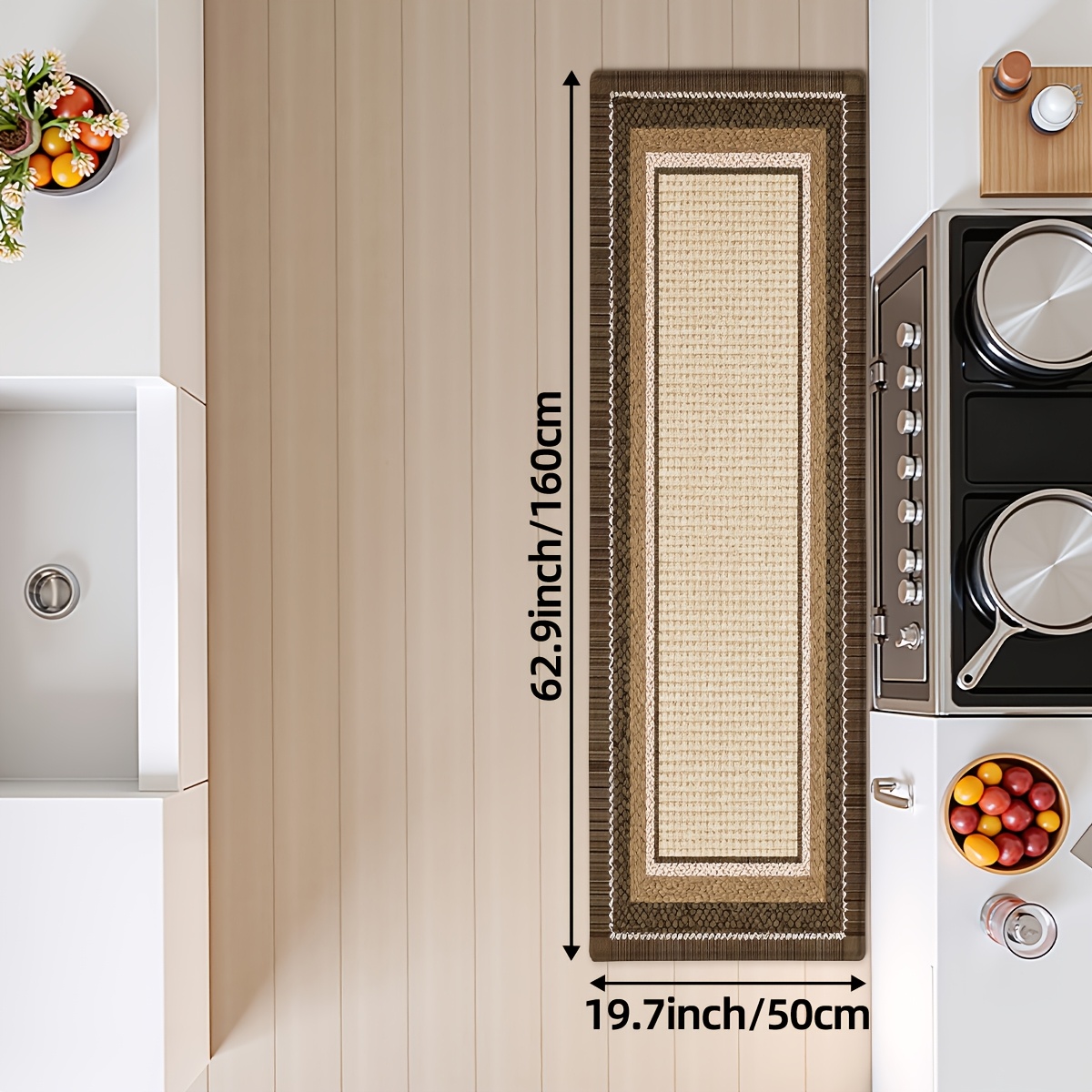 TEMU Kitchen Rug And Mat Non-slip Washable, Kitchen Floor Mat, 2d Flat Printing Retro Kitchen Runner Rug Kitchen Mat For Kitchen, , Laundry Room,
