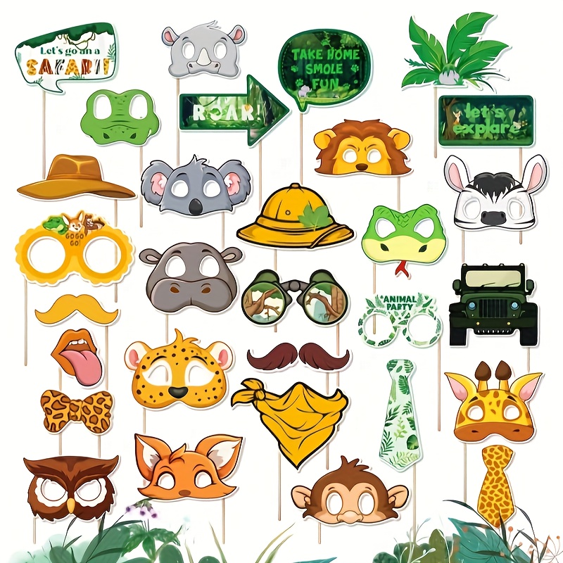 

30pcs Jungle Animal Theme Photo Booth Props Jungle Safari Animal Party Props Birthday Party Game Accessories Party Atmosphere Props Animal Fun Selfie Props