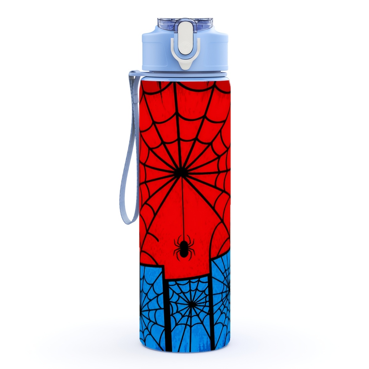 TEMU 1pc Plastic Water Bottle, Red Background With Black Web-themed Printing, Leakproof, Large Capacity, Durable, Portable, 25oz/750ml