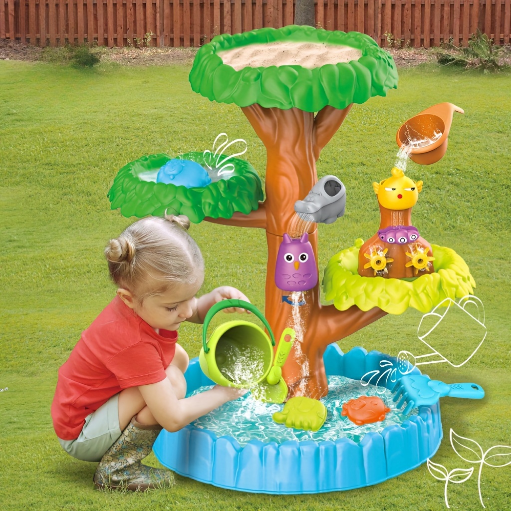 Water Play Sand Table Set With Tree Fountain, Beach Sand Toys, Durable  Non-toxic Materials, Outdoor Summer Playset Scoop Sand Molds