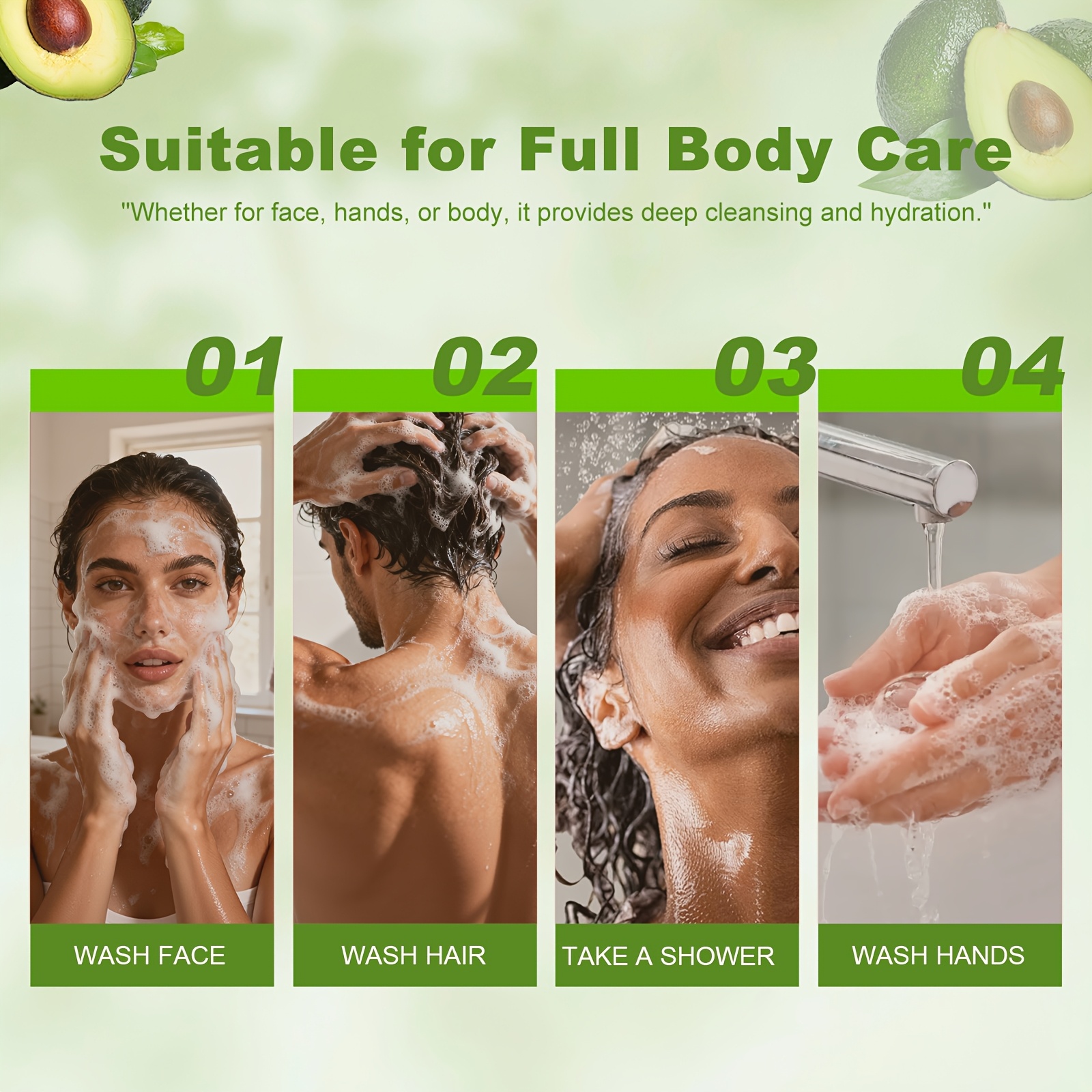 Avocado Soap Bar with Extract, 3-in-1 Cleanser