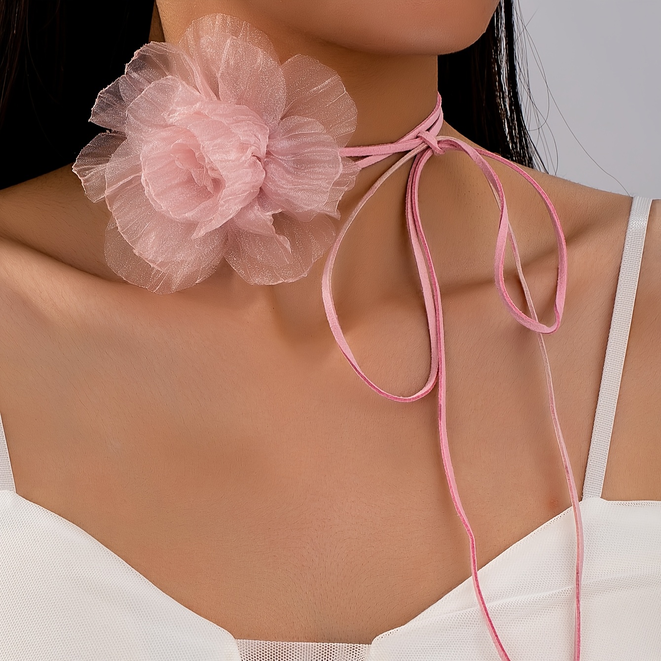 A New Summer Sweet Chiffon Flower Long Versatile Necklace And Waist Chain For Women, Gatherings, Parties, And Wedding .