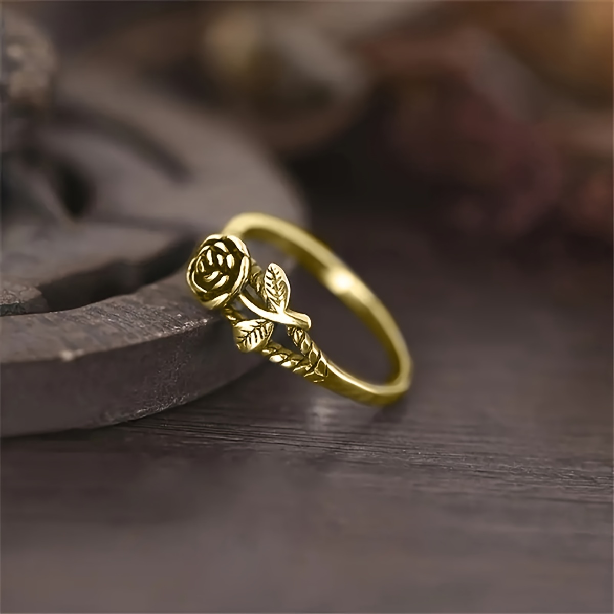 Vintage Distressed Floral Ring - 1pc 3D Rose Flower - Classic Thin Band Statement Ring - Temperament Alluring Index Finger Jewelry