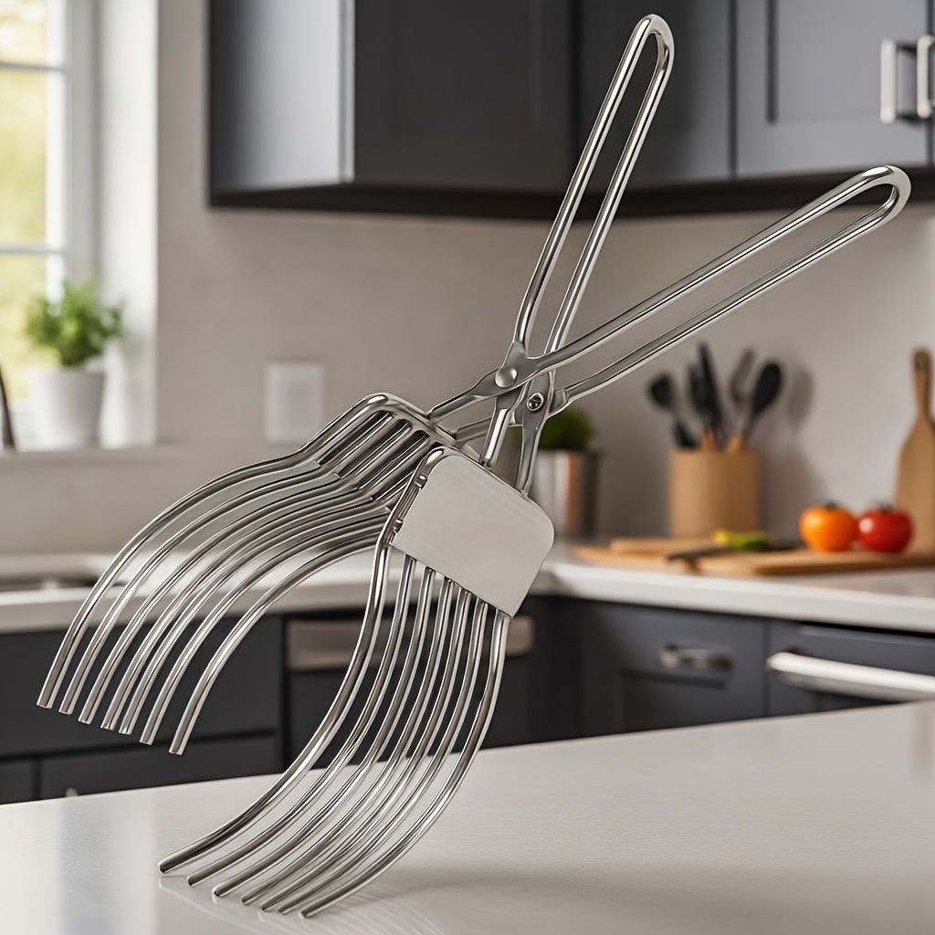 TEMU Heavy-duty Stainless Steel Roast Beef Cutting Tongs, Professional Meat & Vegetable Slicer With Blade Edges & Non-slip Grip - 430 Food-grade Safe