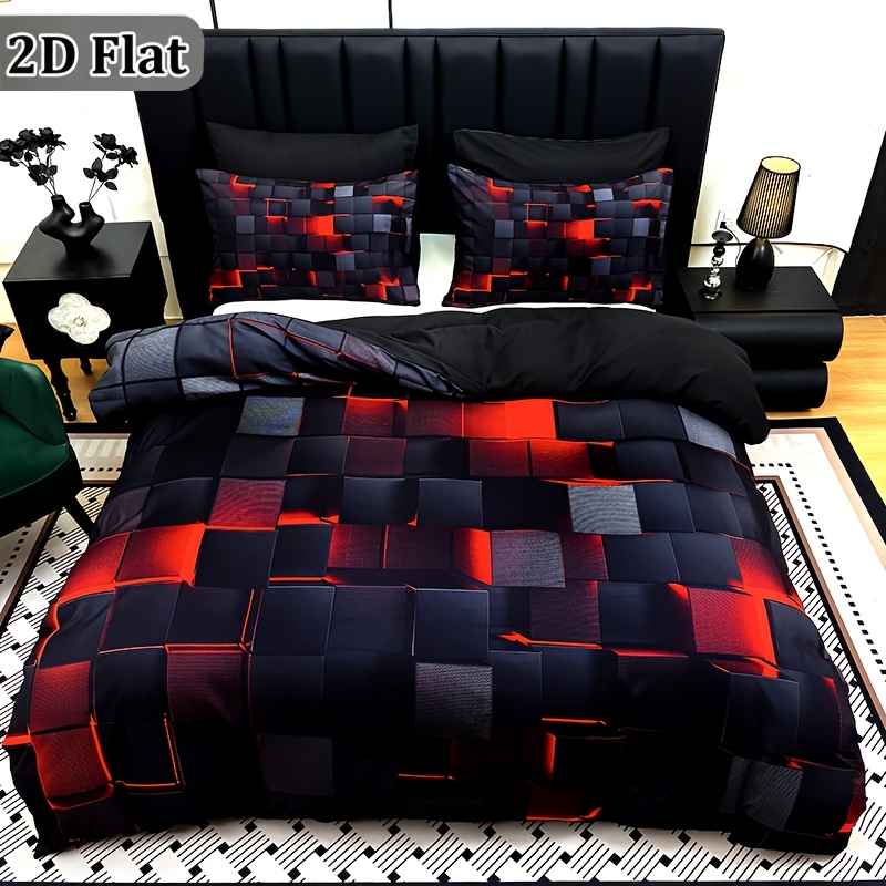 TEMU 2d Flat 3pcs Cool Technology Digital Printing Material Quilt Cover Set Product, Red And Blue, 4 Sizes (twin, Full, Queen, King) (1pc Quilt Cover