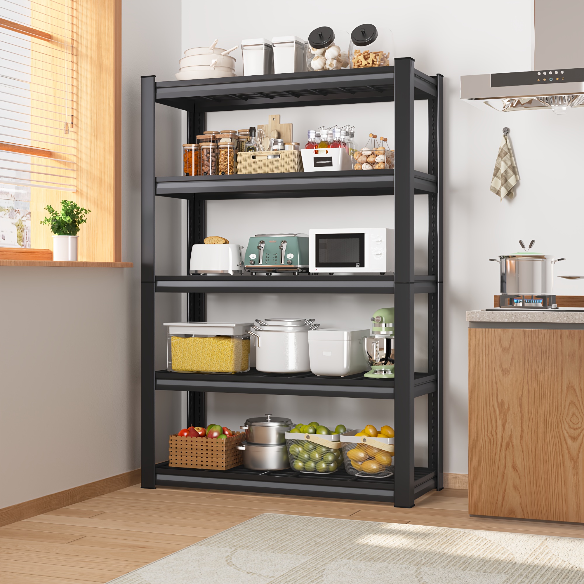 TEMU Reibii 3010lbs Storage Shelves 72" H Garage Shelving Heavy Duty Metal Shelving 5 Tier Adjustable Metal Shelves For Storage For Kitchen Pantry