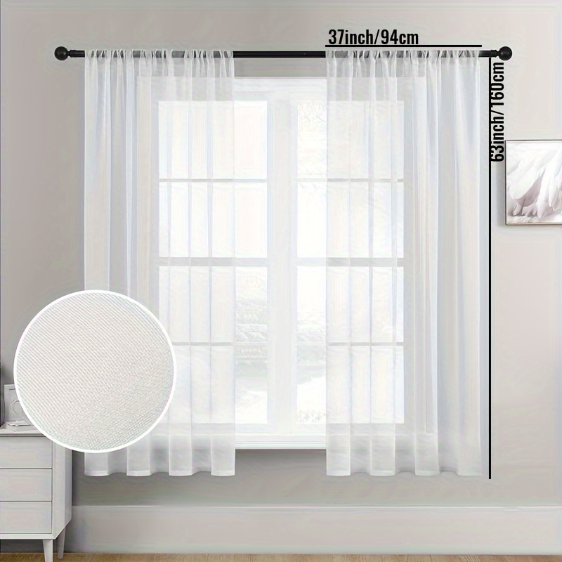 White Semi-sheer Rod Pocket Curtains - Lightweight Breathable Polyester, Modern Boho Farmhouse Style, Perfect For Kitchen/cafe/living Room Decor/bedroom, Light-filtering Window Treatments