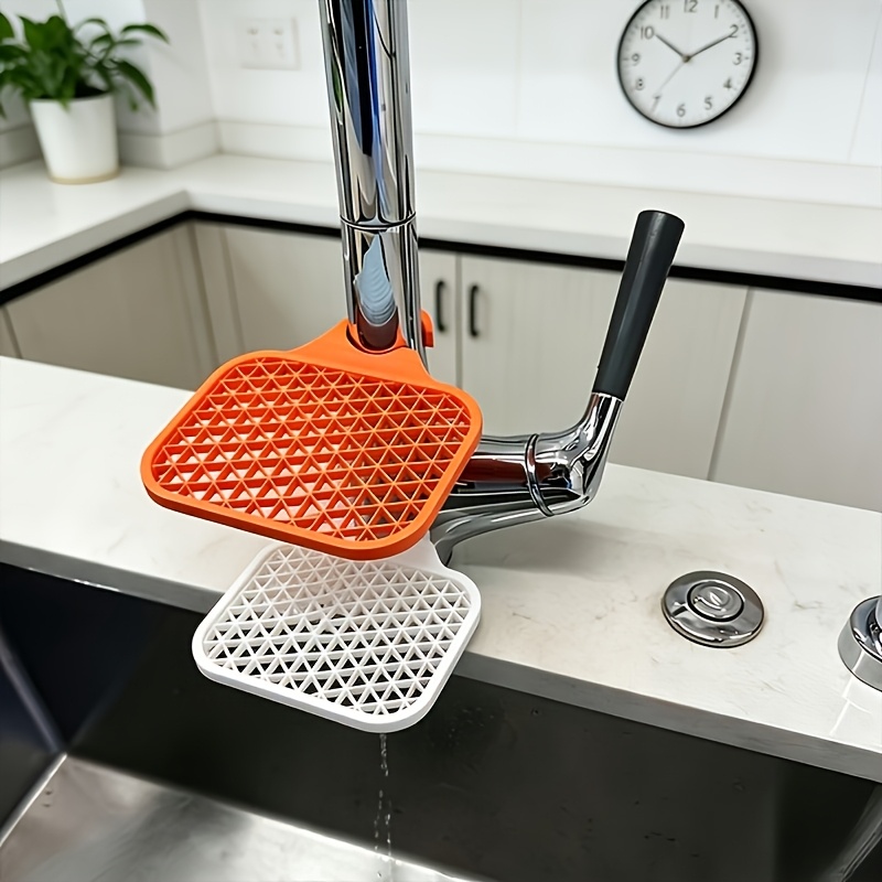 TEMU 2-pack Random Color Sponge Scrubber Drain Rack, Household Faucet Storage Organizer, Kitchen Sink Dishwashing Sponge Drainer, Suction Cup Hook