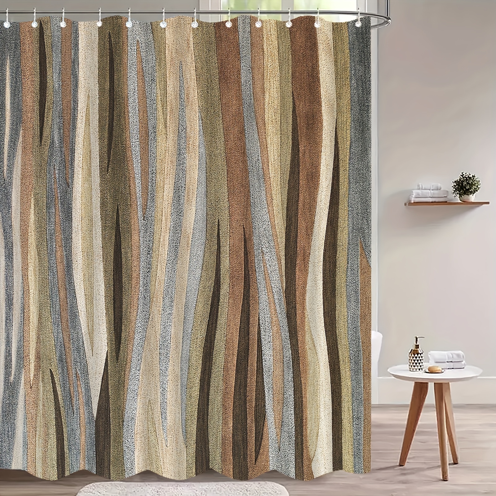 

Water-resistant Polyester Shower Curtain With Brown Pattern - Machine Washable, Includes 12 Hooks, Knit Fabric Bathroom Decor Curtain, Bath Accessory For Tub Display