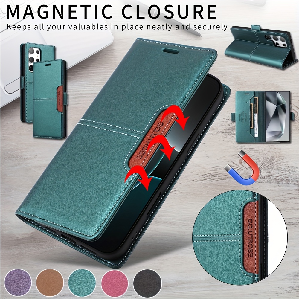 

Leather Phone Case For S24 S23 S22 S21 S24 Fe Credit Card Holder Anti-theft Brush Magnetic Cover