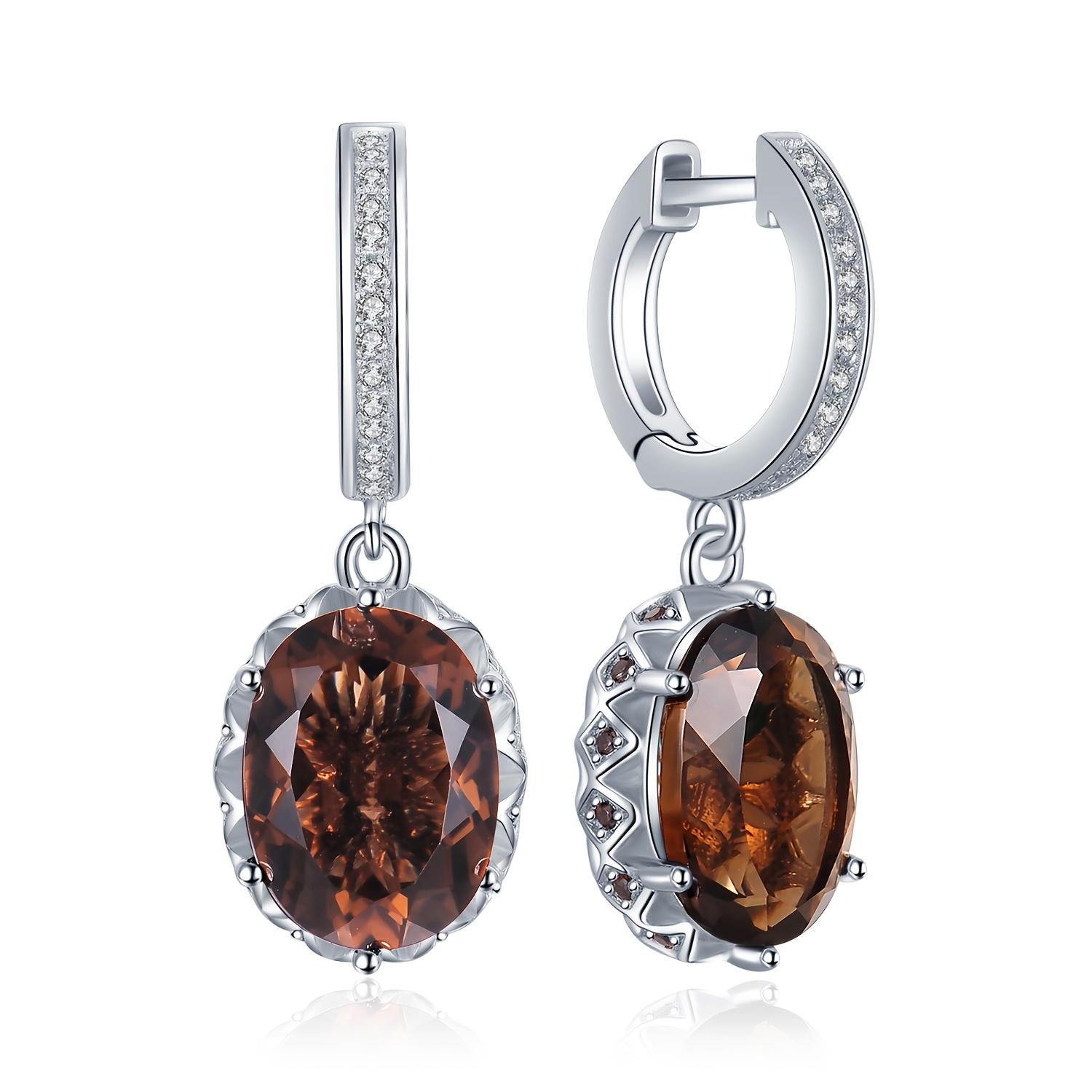 Image of 1pc Elegant And Luxurious 925 Sterling Earrings Featuring Large Natural Smoky Quartz Exquisite Oval Cut, Ideal For Daily Wear, Dating, Or As A Thoughtful Gift For Women And