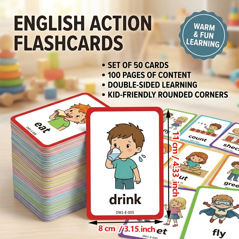 5 Jeux Thématiques Cartes Flash Anglais pour Enfants – 100 Mots à Faire – 50 Cartes Double Face avec Coins Arrondis, Chaque Carte Inclut une Image + un Mot pour Encourager la Parole, Créateur de Vocabulaire Anglais Débutant pour Apprenants Allemands