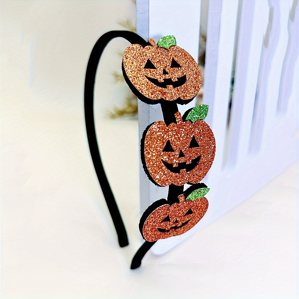 

Halloween Pumpkin Sequin Headband - Cute Sweet Synthetic Fabric Hairband With Cartoon Sequins, Single Piece, Color Matched Dress-up Accessory For Festive Occasions