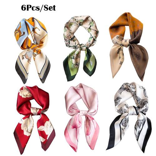 6pcs set hair bandanas scarf for women lightweight fashion neck silky satin head scarves ribbon headband for sleeping handbags scarf 27 6 inches