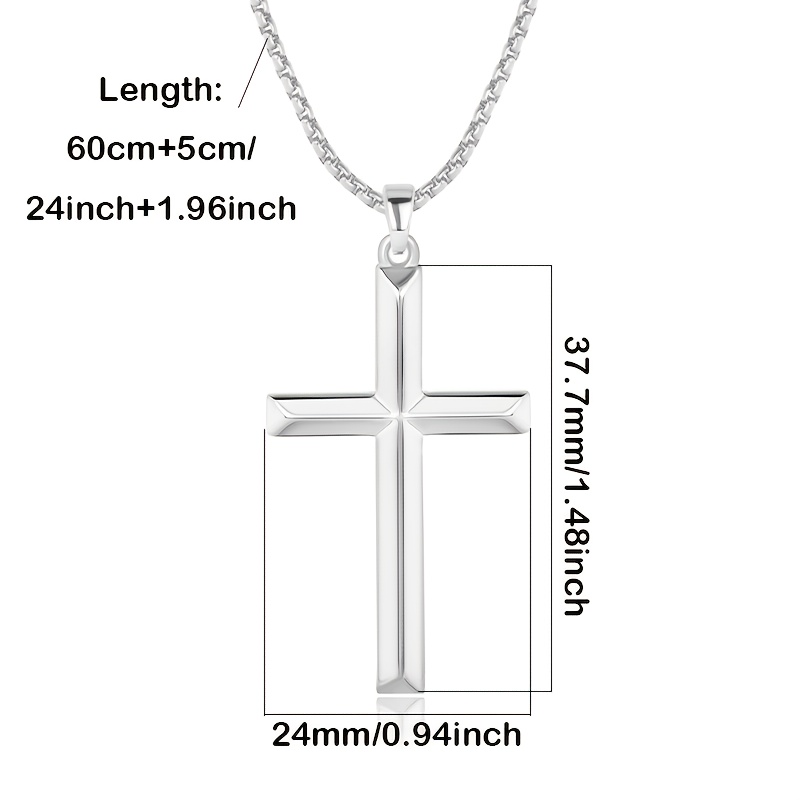Image of Men's 925 Sterling Silver Necklace Silvery Box Chain Cross Pendant Necklace Trend Gift For Women Valentine's Day Easter Gift Birthday Gift With Gift Box