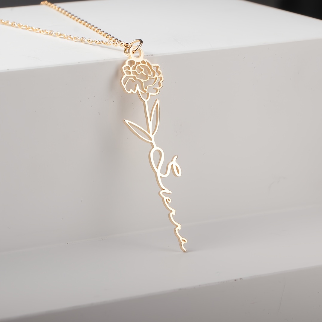 

Collier Pendentif Fleur D'anniversaire Avec Lettre Personnalisée, Style Simple, Bijou De Chaîne De Cou, Décoration Cadeau D'anniversaire