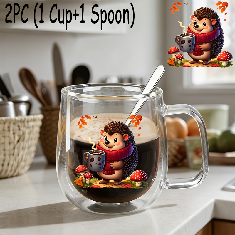 TEMU 2 pièces (1 tasse en verre + 1 cuillère), tasse à eau réutilisable isotherme à double paroi en borosilicate avec , grande tasse à café