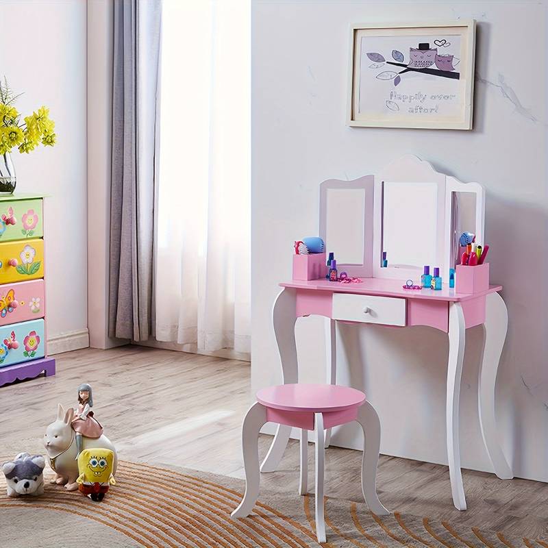 Girls Vanity Pink Princess Vanity Set With Mirror Lights