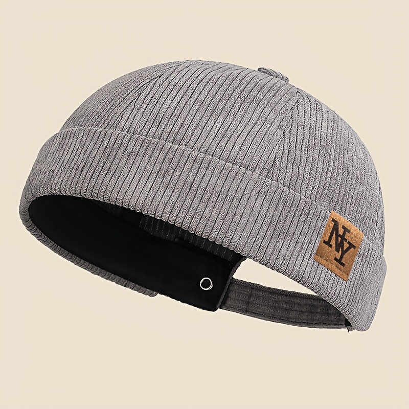 TEMU 's Corduroy Sailor Hat With A Stylish Overlapping Ny Label, A Lightweight Vintage Brimless Cap, A Four-season Hip-hop Fedora, A Unisex Brimless