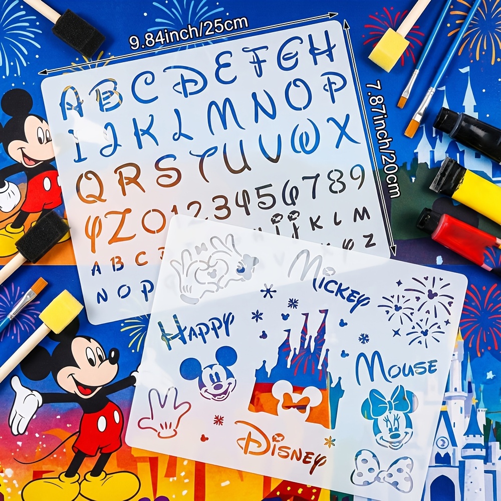 2 -themed Alphabet Stencils Featuring Castles, Measuring 25cm By 20cm, Designs Of Mouse, Mouse, Fireworks, And 'happy'. Are Ideal For Projects Such As Journaling, Scrapbooking