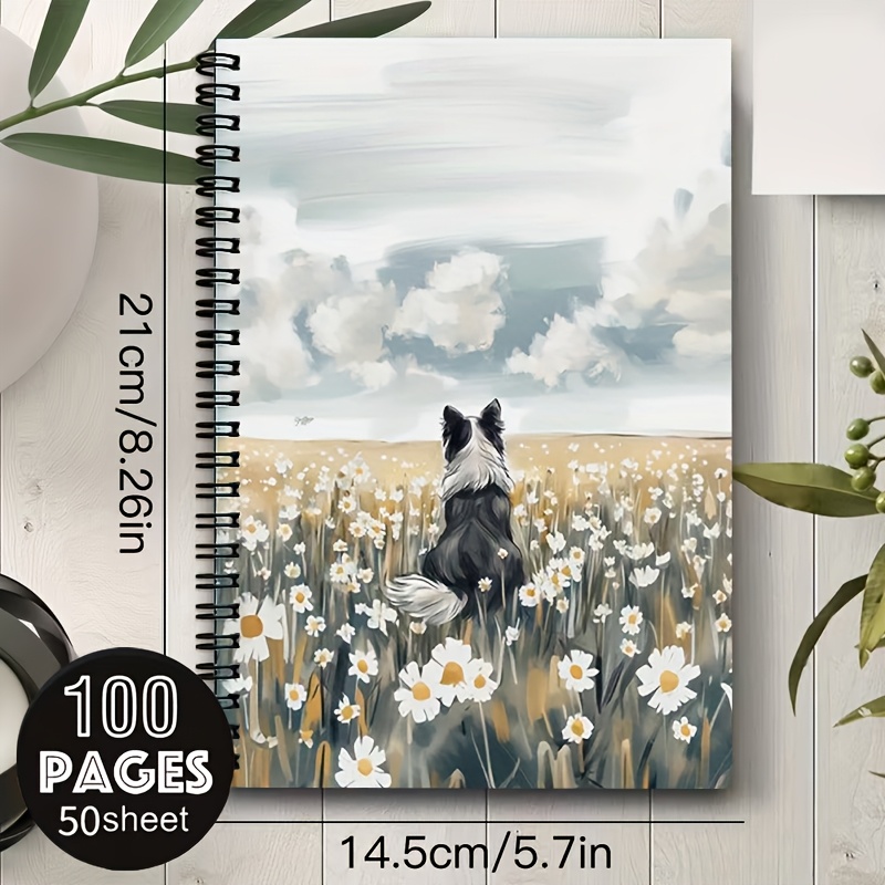 TEMU 1pc 2d Flat Border Collie A5 Personal Organizer Notebook 100 Pages X /5.7 X 8.26 Inches, Dog Lover Journal For , Travel & Camping Trips, Perfect
