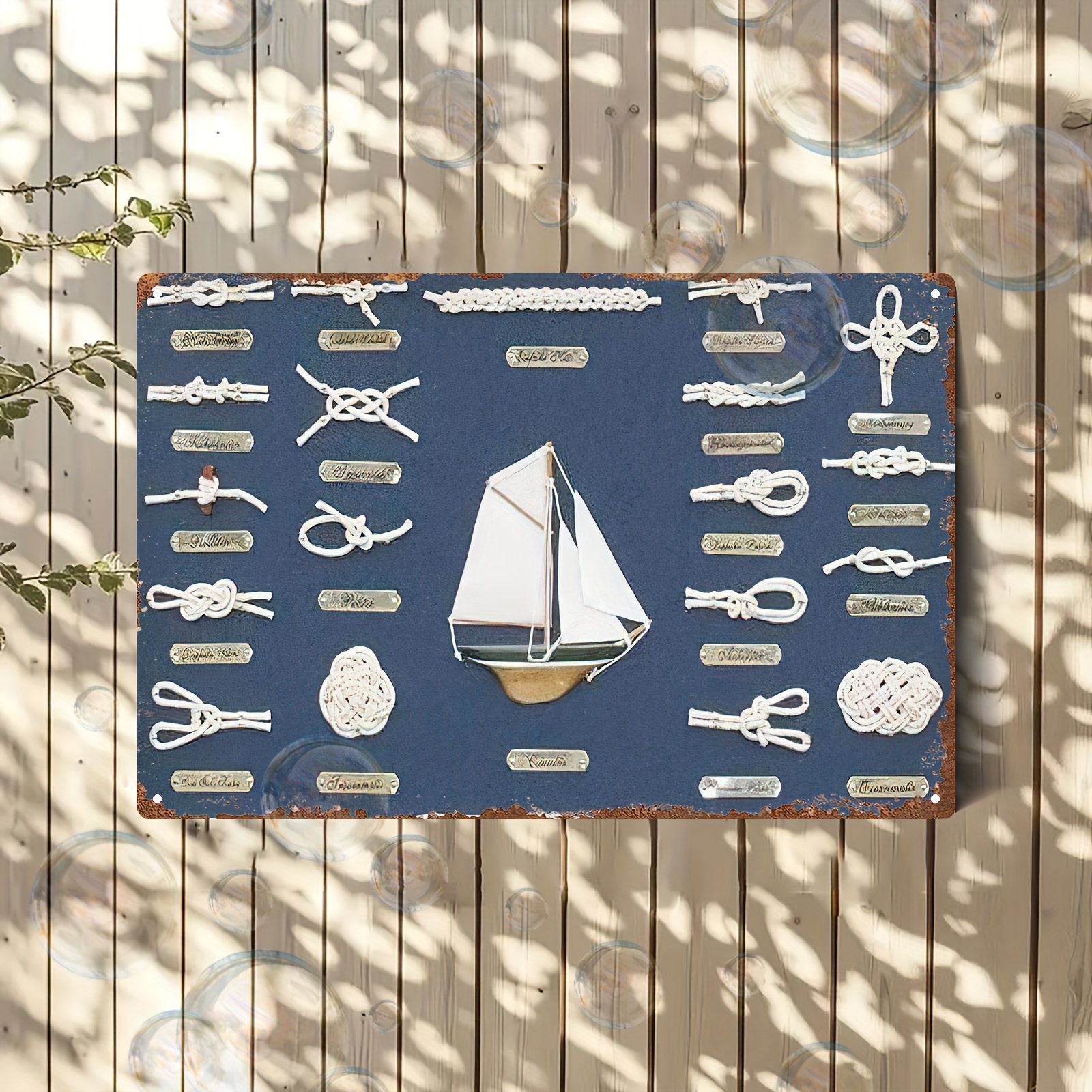 TEMU 2d Flat Retro Nautical Knot Chart - Metal Rope Knot Board With Labeled Maritime Knots ( Hitch, Knot, Knot, Turkish Knot) - 8.0x12.0 Inch Vintage