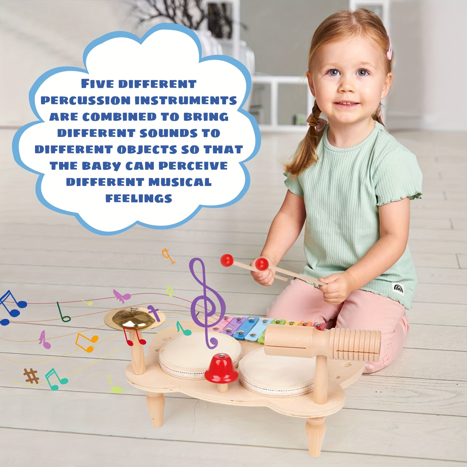 Drum Set ids Music Instruments Toy All In One Xylophone Wooden Music Toy Kit Musical Table Educational Percussion Xylophone Sensory Toys