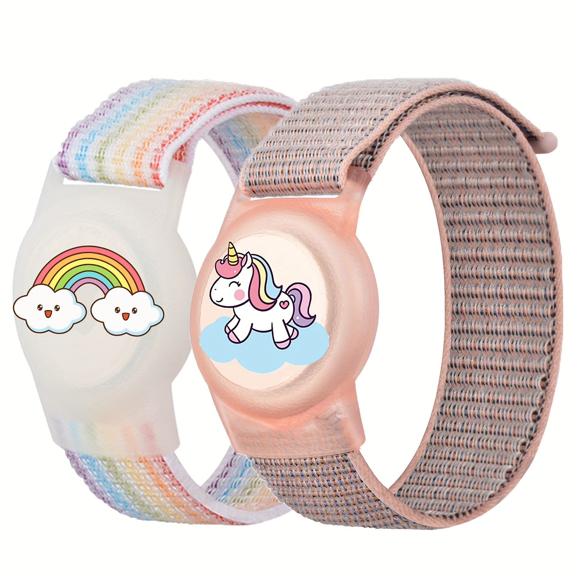 TEMU 2pcs Kids' Airtag Case, Cute Cartoon Nylon Watch Band, Suitable For Airtag Holder, Soft Protective Case With Anti-loss Locator Compatible With
