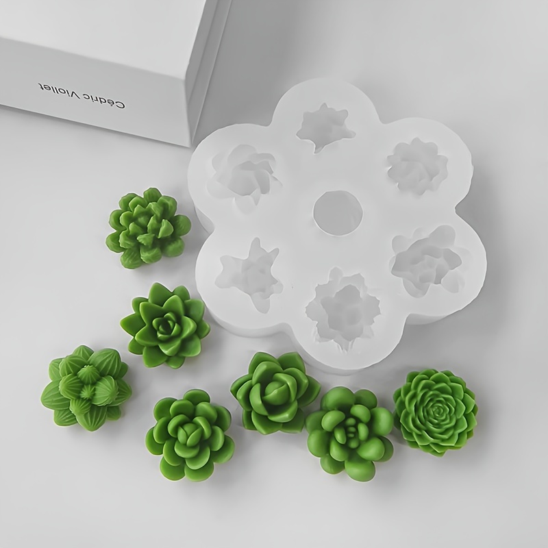 Silicone Resin Casting Molds for DIY Crafts, 7-in-1 Succulent Flowers &amp; Hybrid Shapes, Candle * Plaster Aromatherapy Stone Mold Set