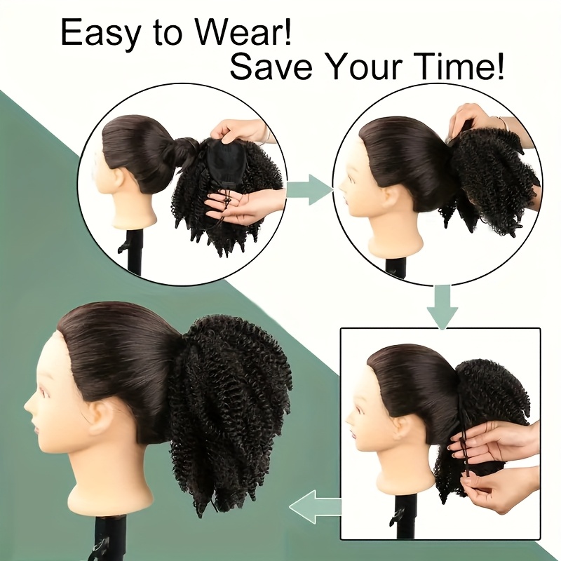   14 afro   ponytail extension with clips synthetic hair drawstring ponytail for women black secure hold natural look versatile styling for all   ponytail hair clip details 7