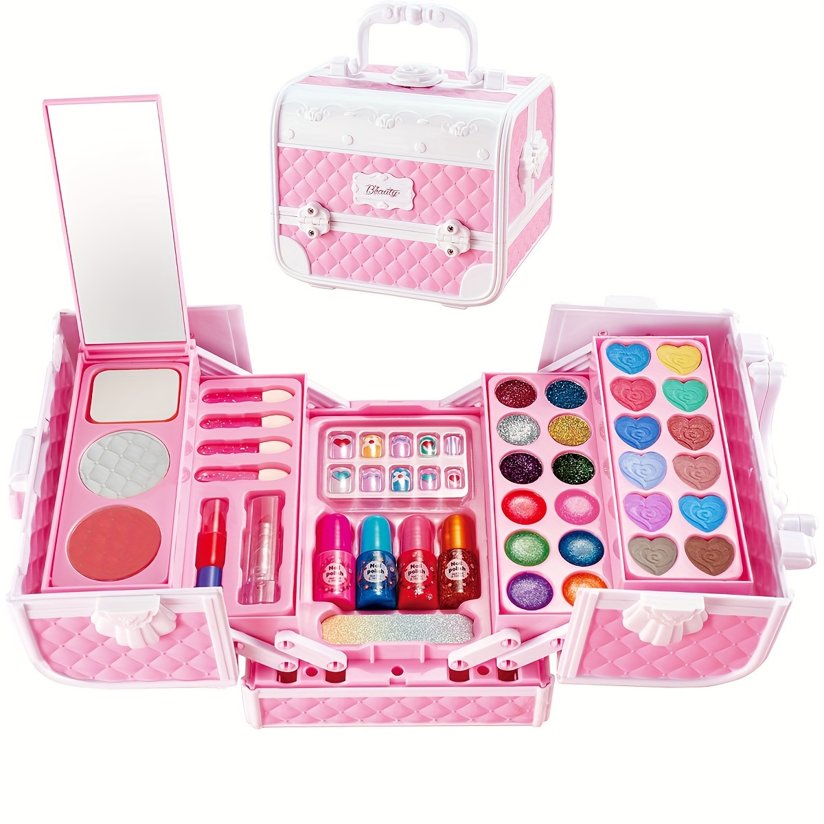 multi layers suitcase deluxe makeup kits for girls real makeup toys with   brush lipstick eyeshadows and accessories ideal birthday mothers day   day christmas gift for little princesses non toxic  