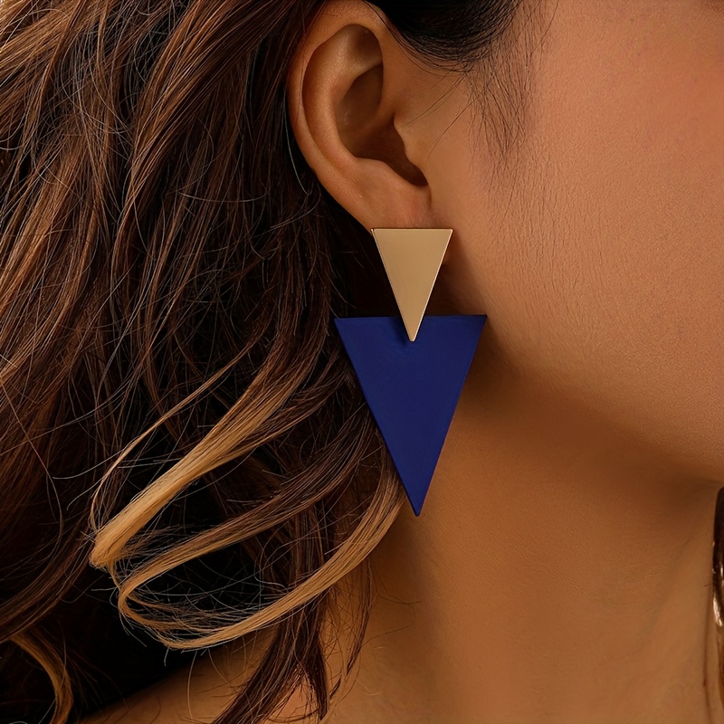 2pcs/set Fashionable Western Geometric Triangle Blue Spray Paint Women's Earrings