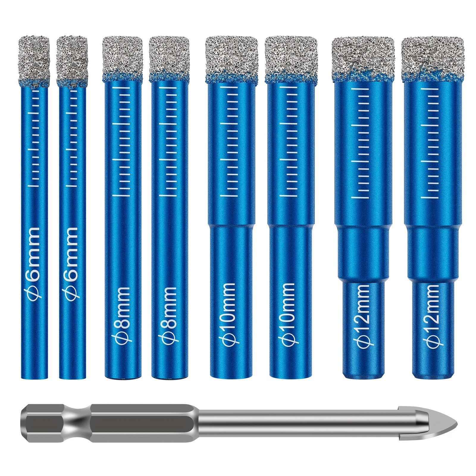 

9-piece High-quality Diamond Drill Bits Set For Ceramic Tile, Marble, Glass, And Porcelain - 6mm, 8mm, 10mm, 12mm Round Shank Bits