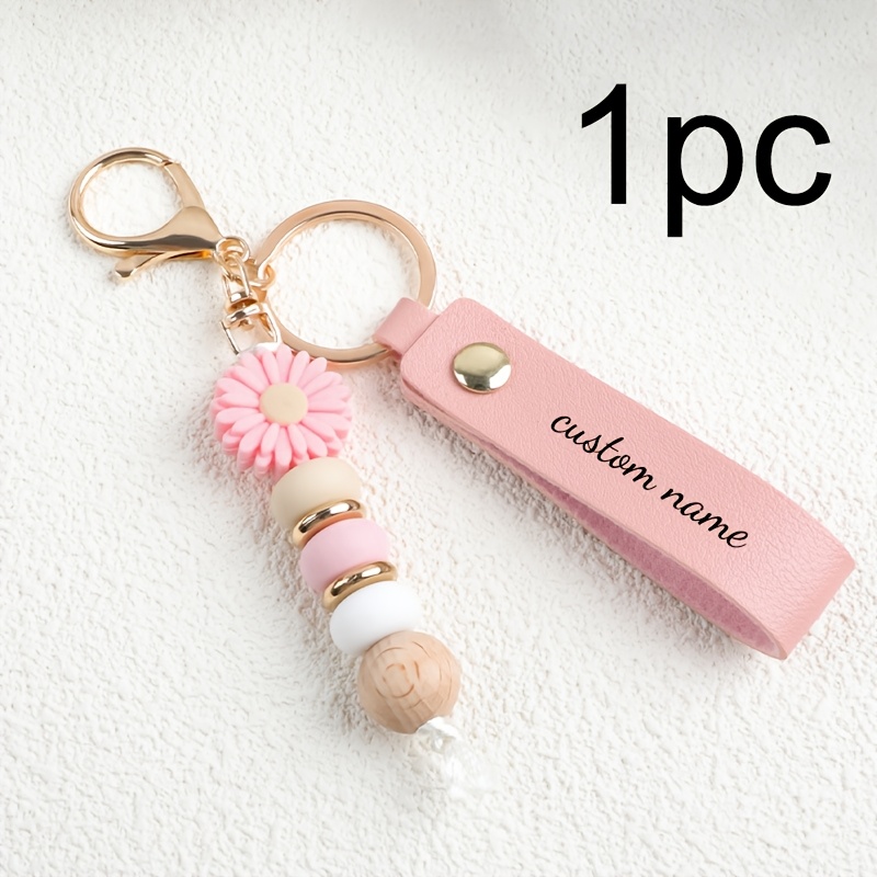 TEMU Personalized Daisy Beaded Keychain For Women. Custom Name Bag Charm. Cute Keychain. A Personalised Gift Ideal For Special Occasions Such As