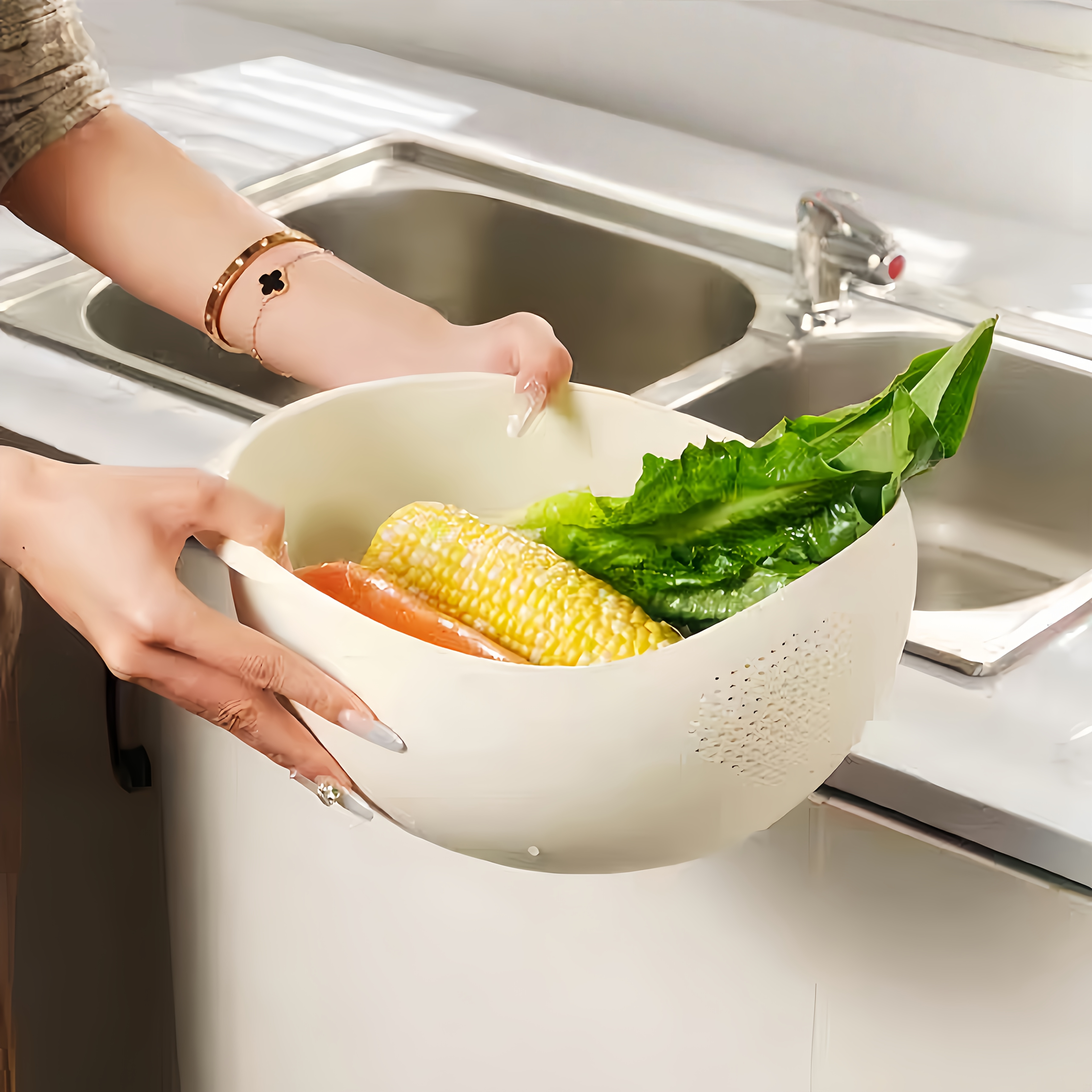 2pcs White Rice Washing and Draining Basket, Creative Plastic Rice Strainer with Handle for Easy Use, Multi-Functional Kitchen Utensil – Large Capacity Streamlined Design for Quick Water Drainage & Storage, Ideal for Rice/Washable Vegetables