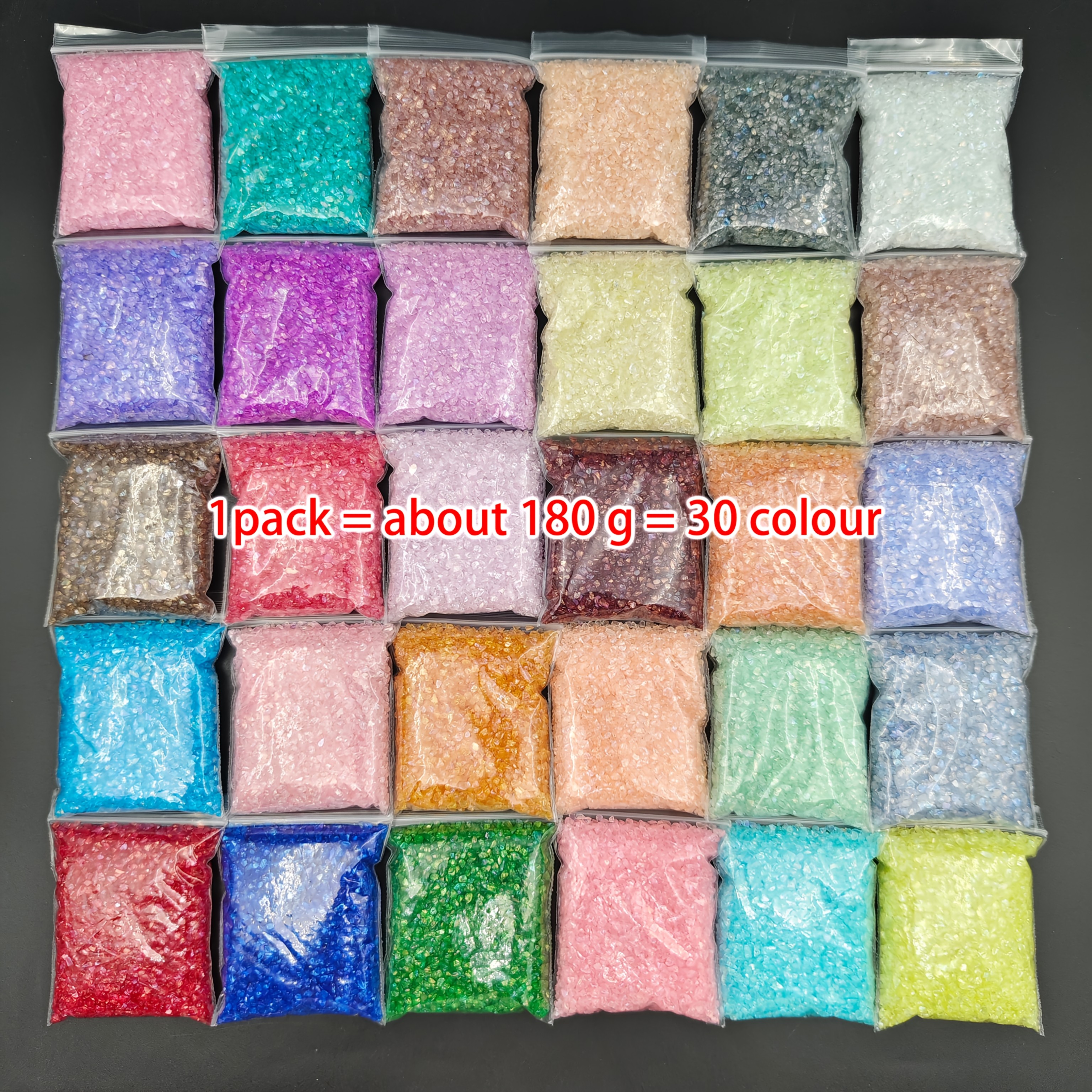E-shop 180g 30-Farben Mehrfarbige Unregelmäßige Bruchglasstücke - 2-4mm Glänzende Fragmente, Geeignet für DIY-Harzhandwerk, Schmuckherstellung,